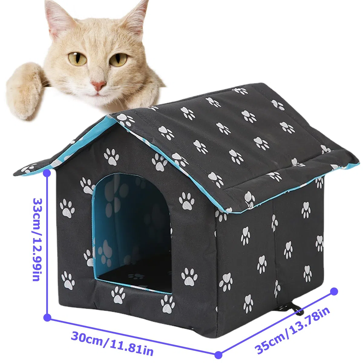 Cuccia per gatti per esterni, resistente all'inverno: cuccia per gatti pieghevole, lavabile, resistente agli agenti atmosferici, impermeabile e calda, casa all'aperto per animali domestici in