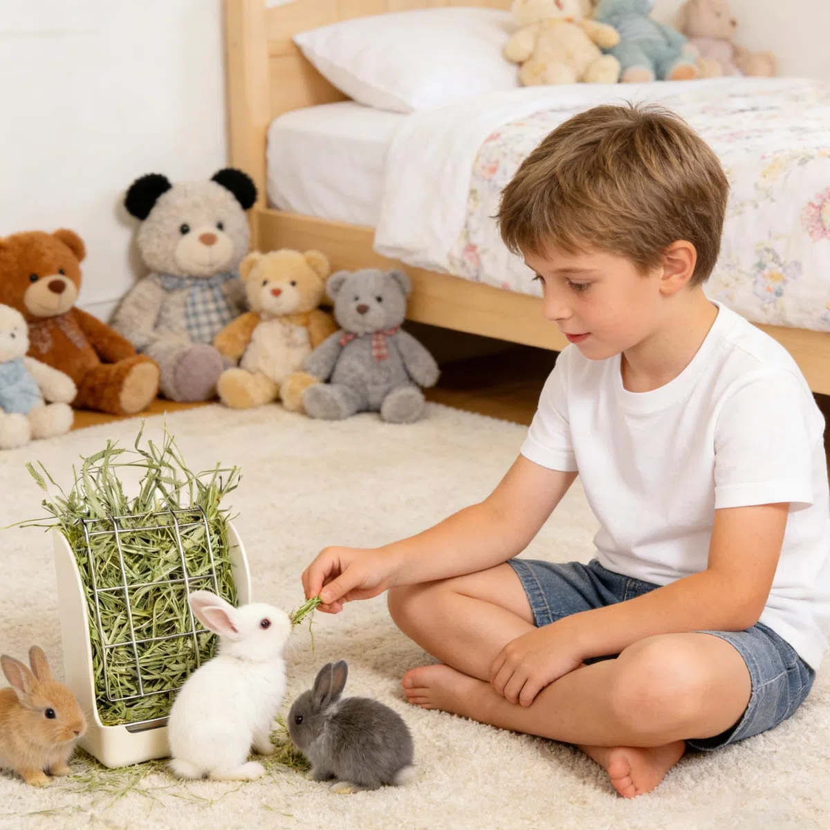Fieno Alimentatore - Mangiatoia mangime per fieno per piccoli animali, coniglio, porcellino d'india, furetto, Fisso Multiuso,plastica dura e di alta qualità e metallo, atossico (bianco)