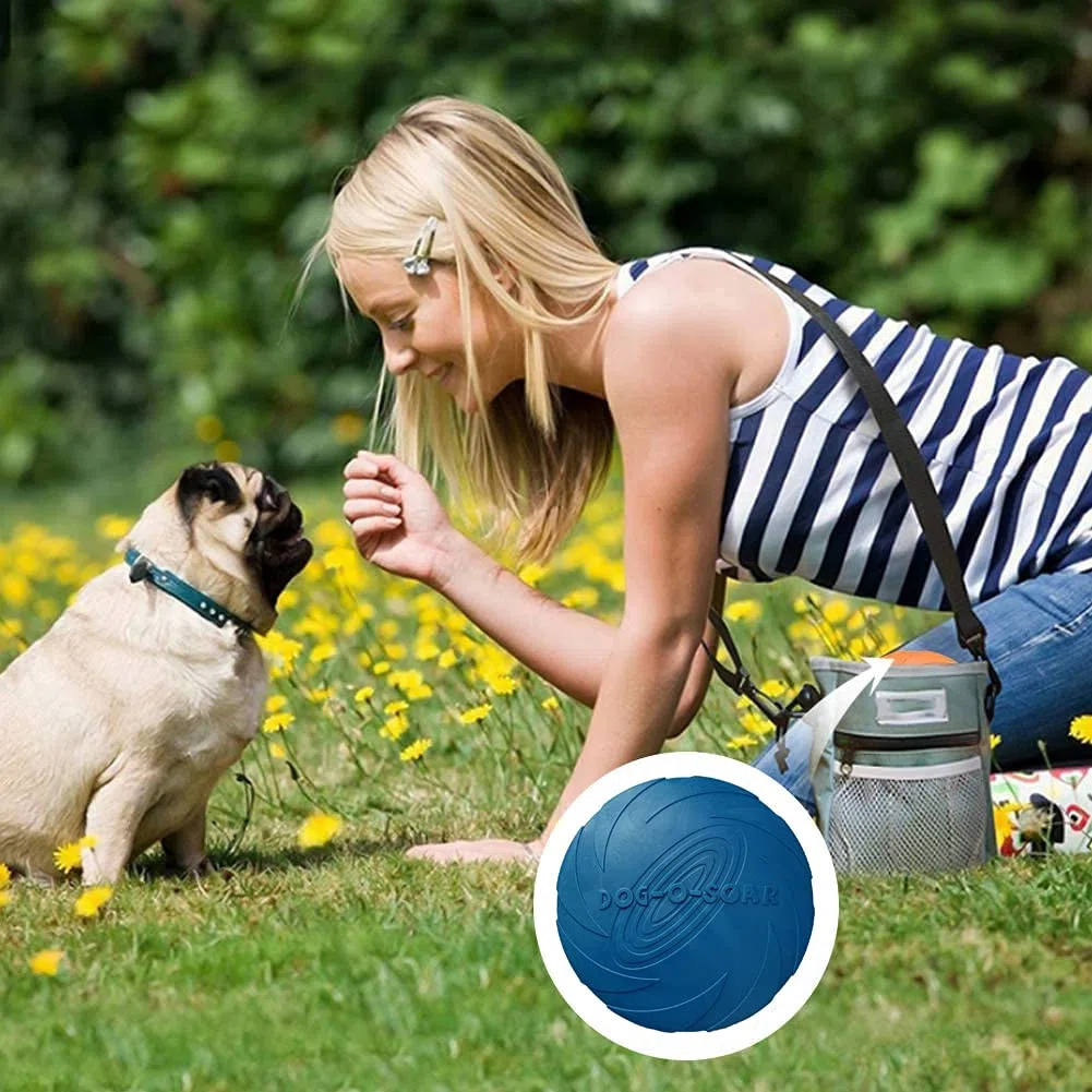 Frisbee per cani, 2 pezzi di giocattolo a disco in gomma, per terra e acqua, sport all'aria aperta, giardini, parchi e bambini (blu + arancione)