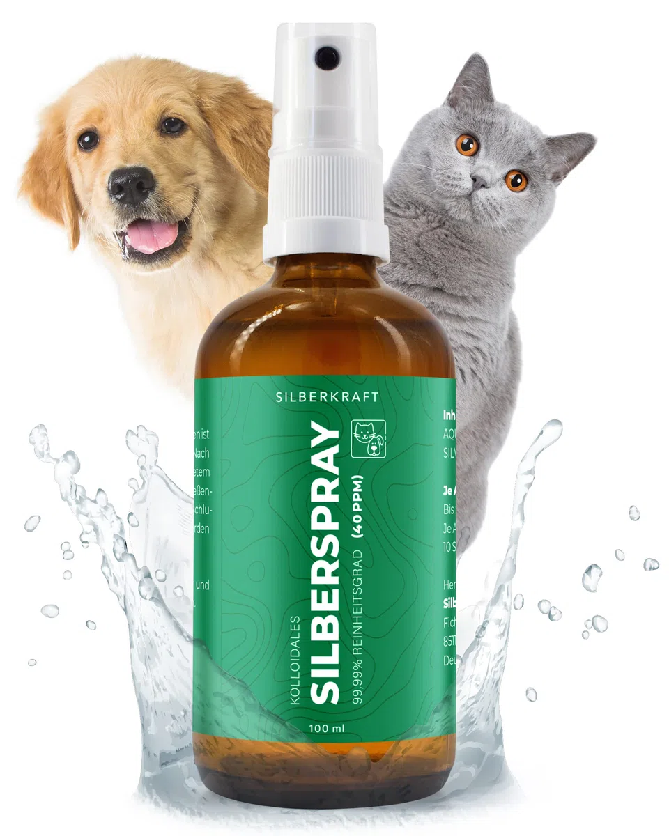 Silberkraft Spray colloidale per Argento, 100 ml, Spray per la guarigione delle ferite, Cura della Pelle in Caso di parassiti, prurito, infezioni, infiammazioni, per Cani, Gatti