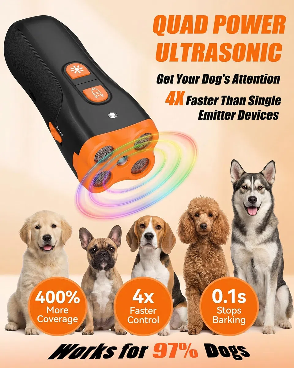 Dispositivo Antabbaiati per Cani, Dispositivo Sicuro a Ultrasuoni per Controllare l'Abbaiare, Addestratore Canino Ricaricabile Rapido e Portatile, Silenziatore Efficace per Interno Esterno (Orange)