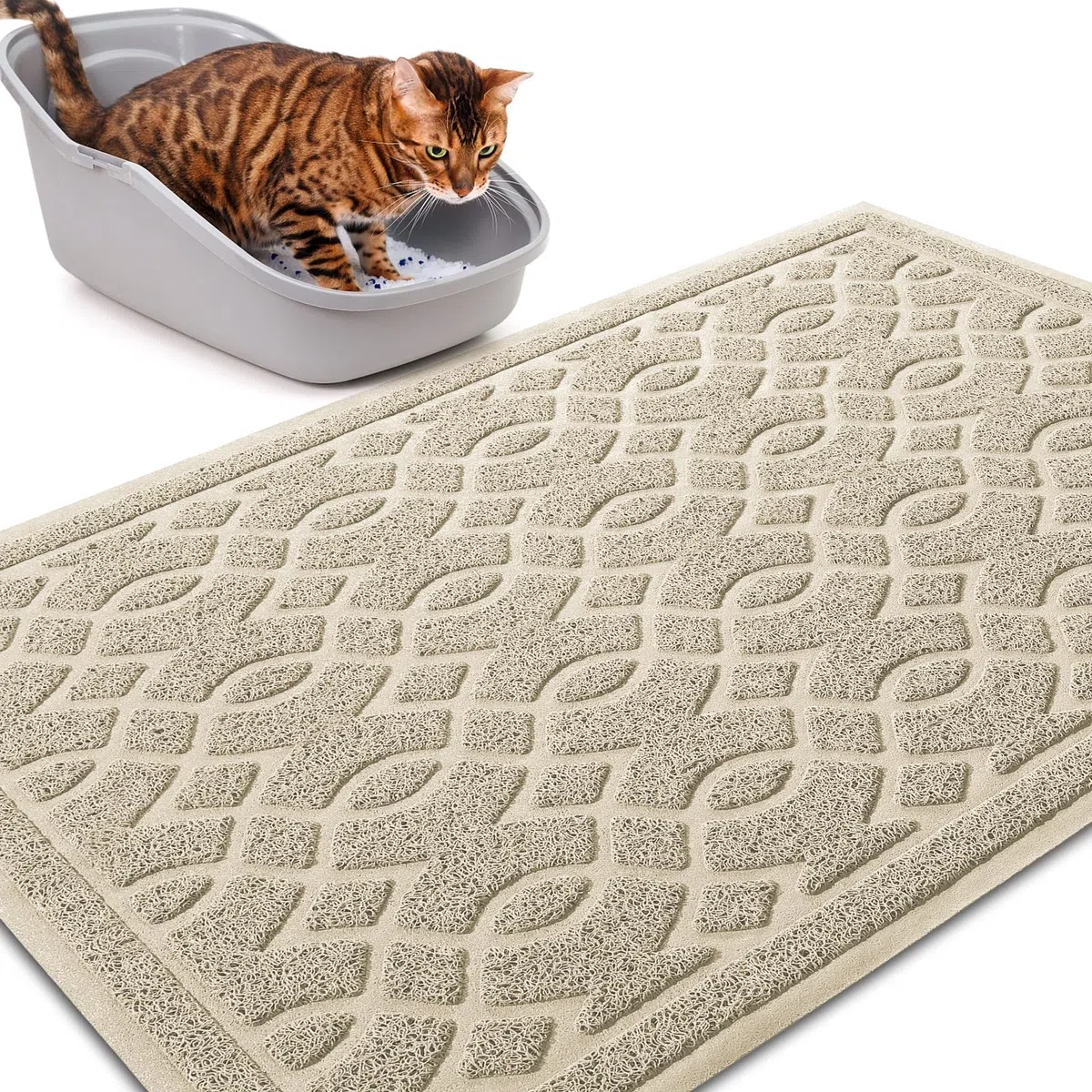 Yimobra Tappetino per lettiera per gatti, 90 x 60 cm, impermeabile, antiscivolo, facile da pulire, colore: beige