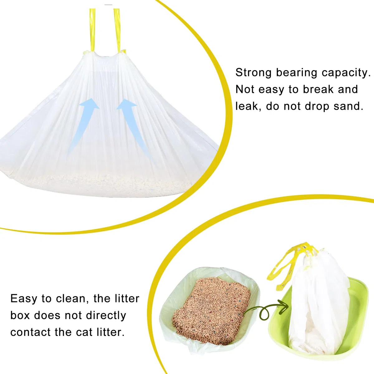 3 rotoli/60 sacchetti per lettiera per gatti, 94 x 45 cm, con tracolla, per lettiera per gatti, antistrappo, per liquidi, spessi e spessi per gatti, con portata di 10 kg