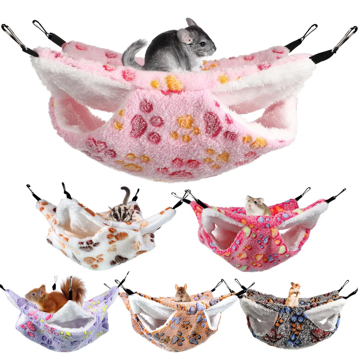 Photect 6 Pezzi Amache da Gabbia per Piccoli Animali Letto a Castello per Furetto a Doppio Strato Amaca per Porcellini d'India da Appendere Amaca Morbida Calda Accessori per Dormire Giocare Aliante