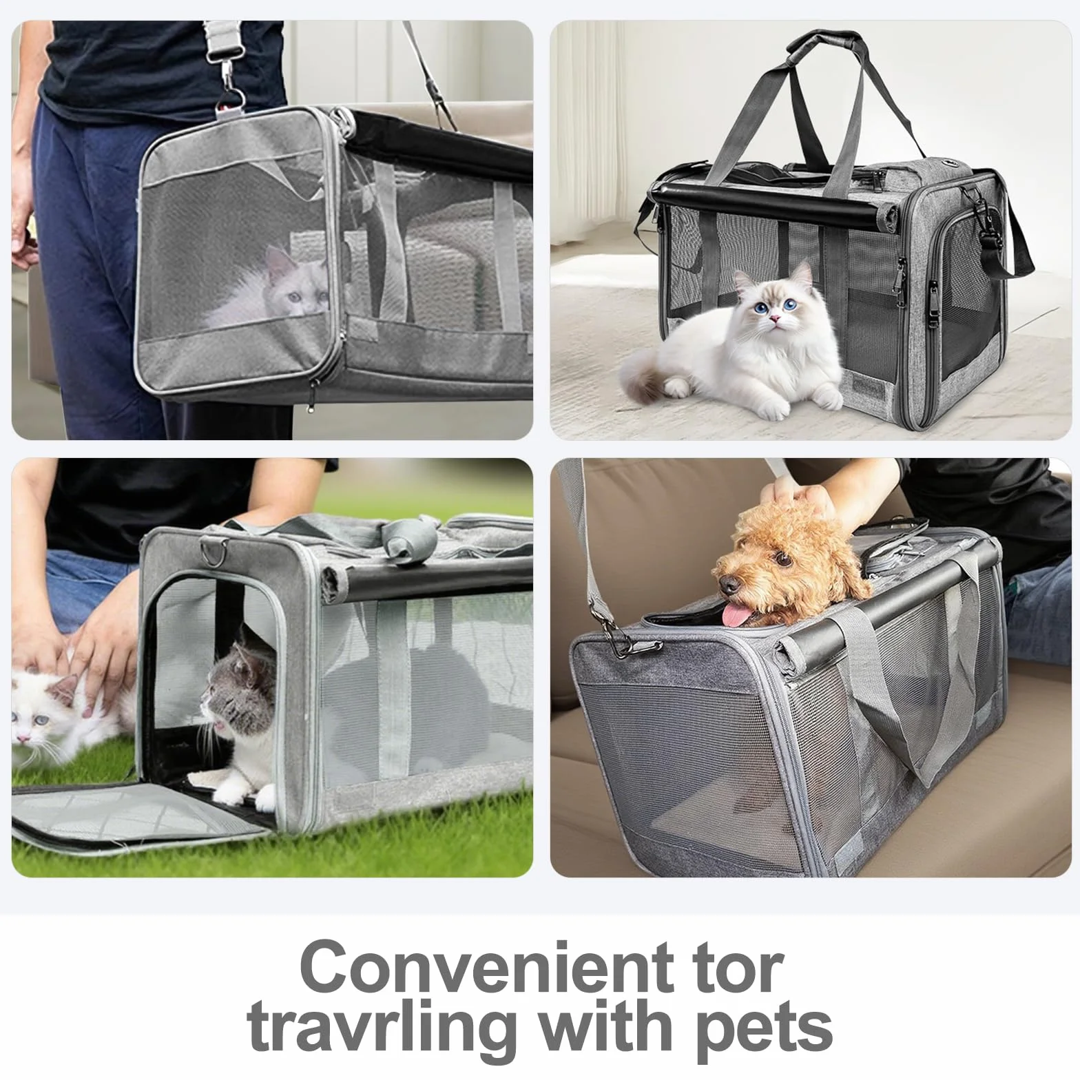 Trasportino per Gatti e Cani Faltabile – Tasche per Animali Fino a 9kg, 46×30×30cm, Con Protezione Privacy, Tasche e Rete Traspirante (Grigio Scuro)