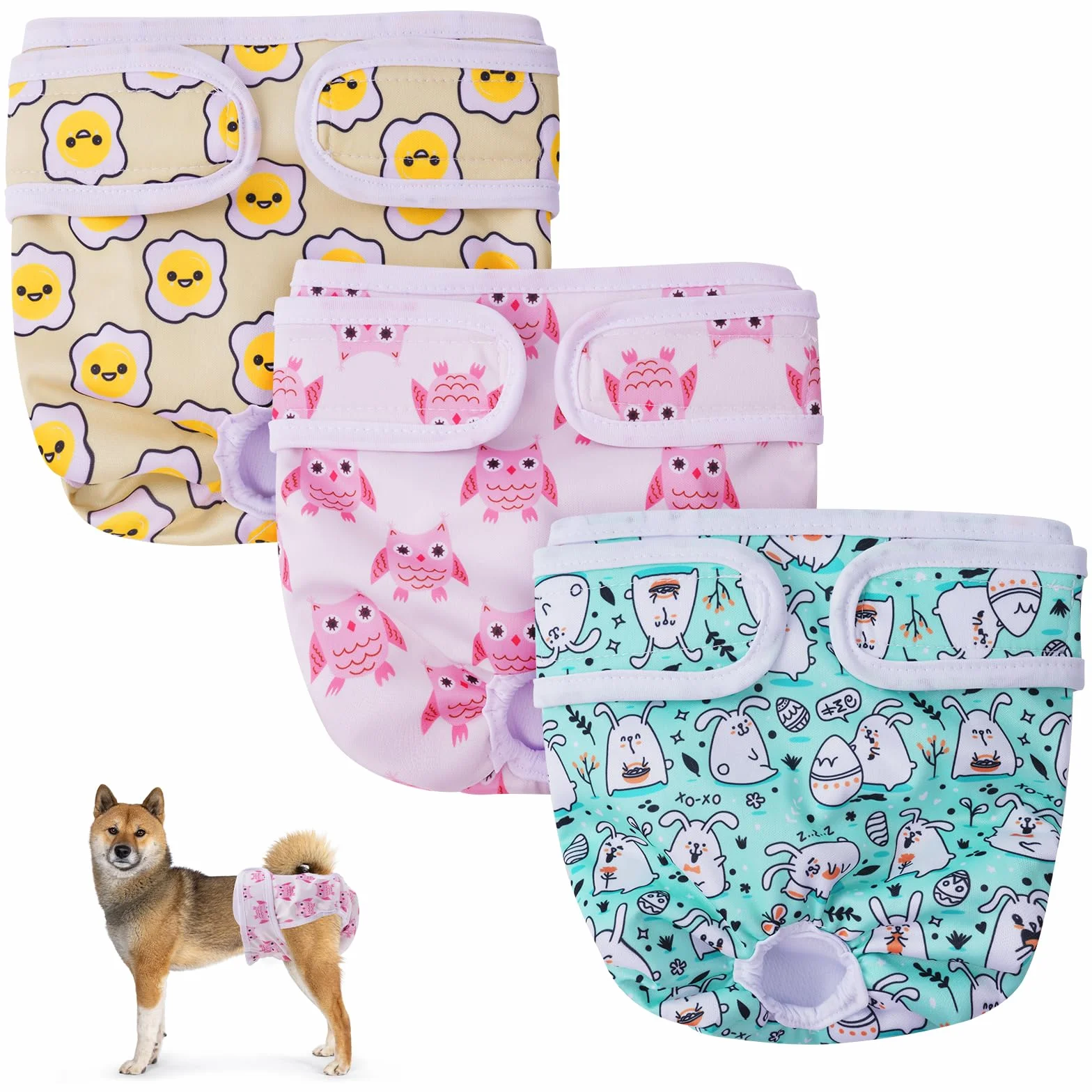 Aomig Lavabili Pannolini per Cani Femmina, 3 PZ Pannolini Animali Cane Riutilizzabili, Pannolino Mutande Mestruali Cane Altamente Assorbenti Ciclo, Pantaloni Mestruali Igienici per Cani di Piccola (L)