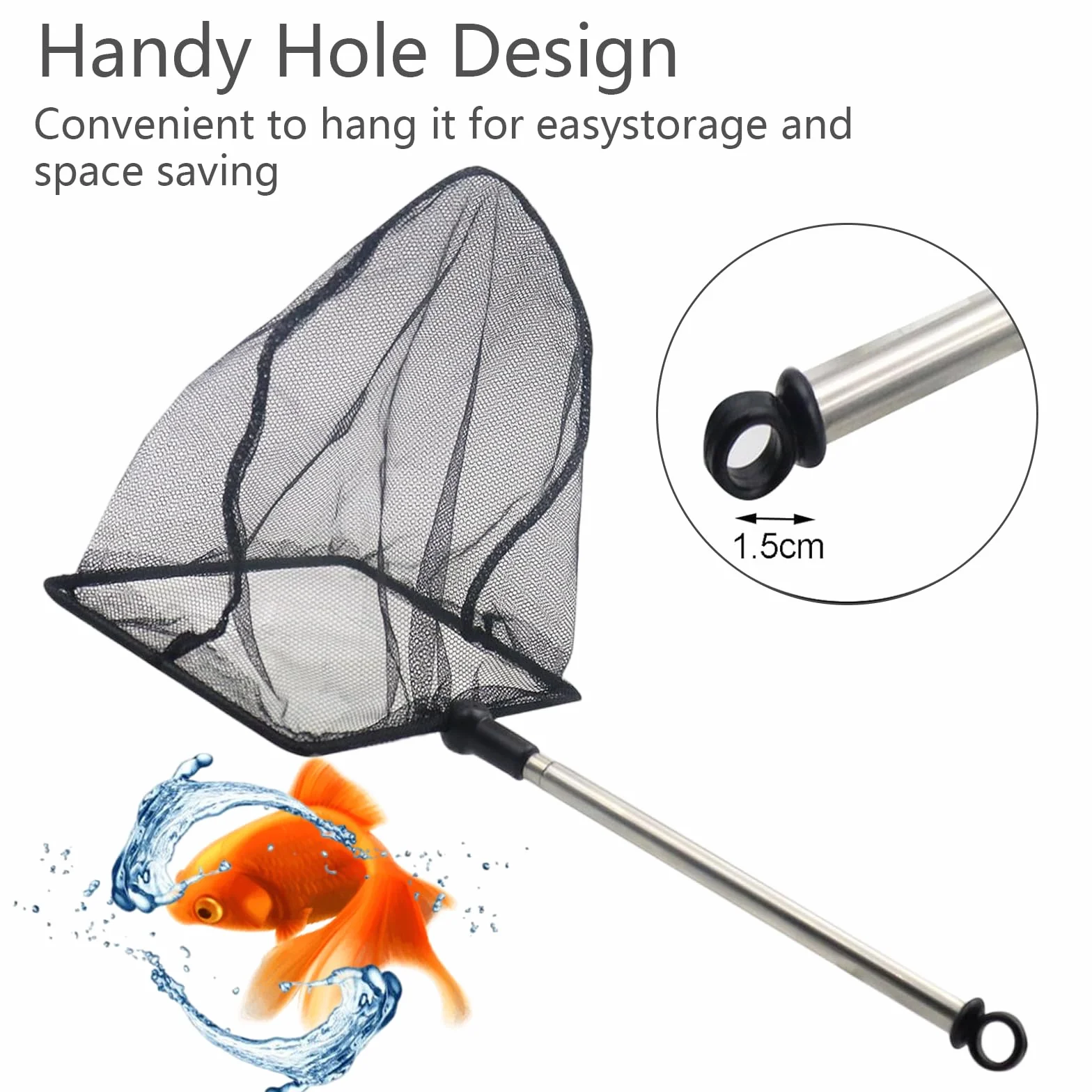 Dokeno Rete da Pesca Telescopica per Acquari e Piscine, Retino Guadino Retrattile, Manico in Acciaio Inox, 7x7cm