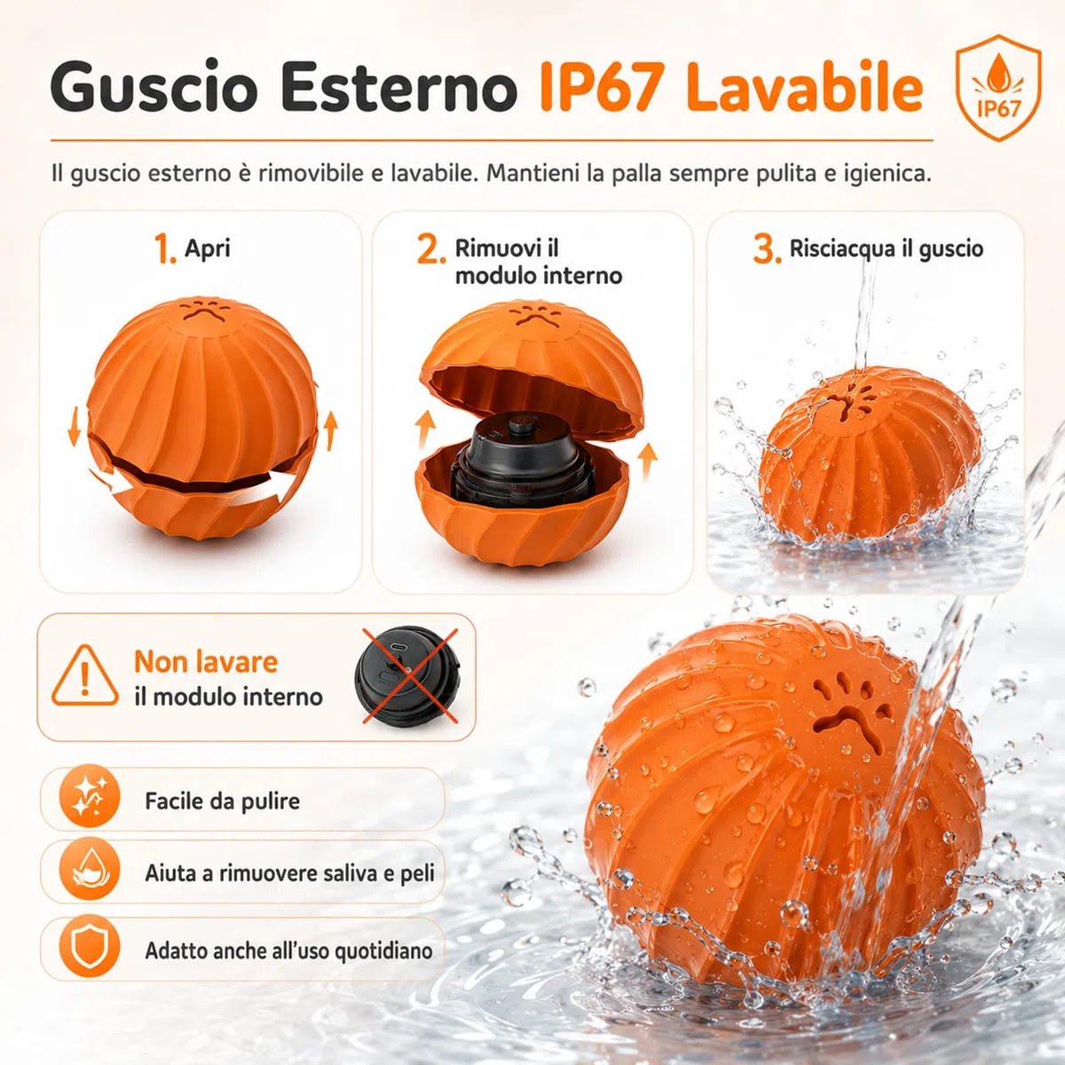 SINOTE'CA Pallina Interattiva per Cani e Gatti, Gioco Automatico con Sensore di Movimento, IP67 Impermeabile e Lavabile, 2 Modalità, 3H Batteria, Gomma Resistente ai Morsi, Ricarica USB-C