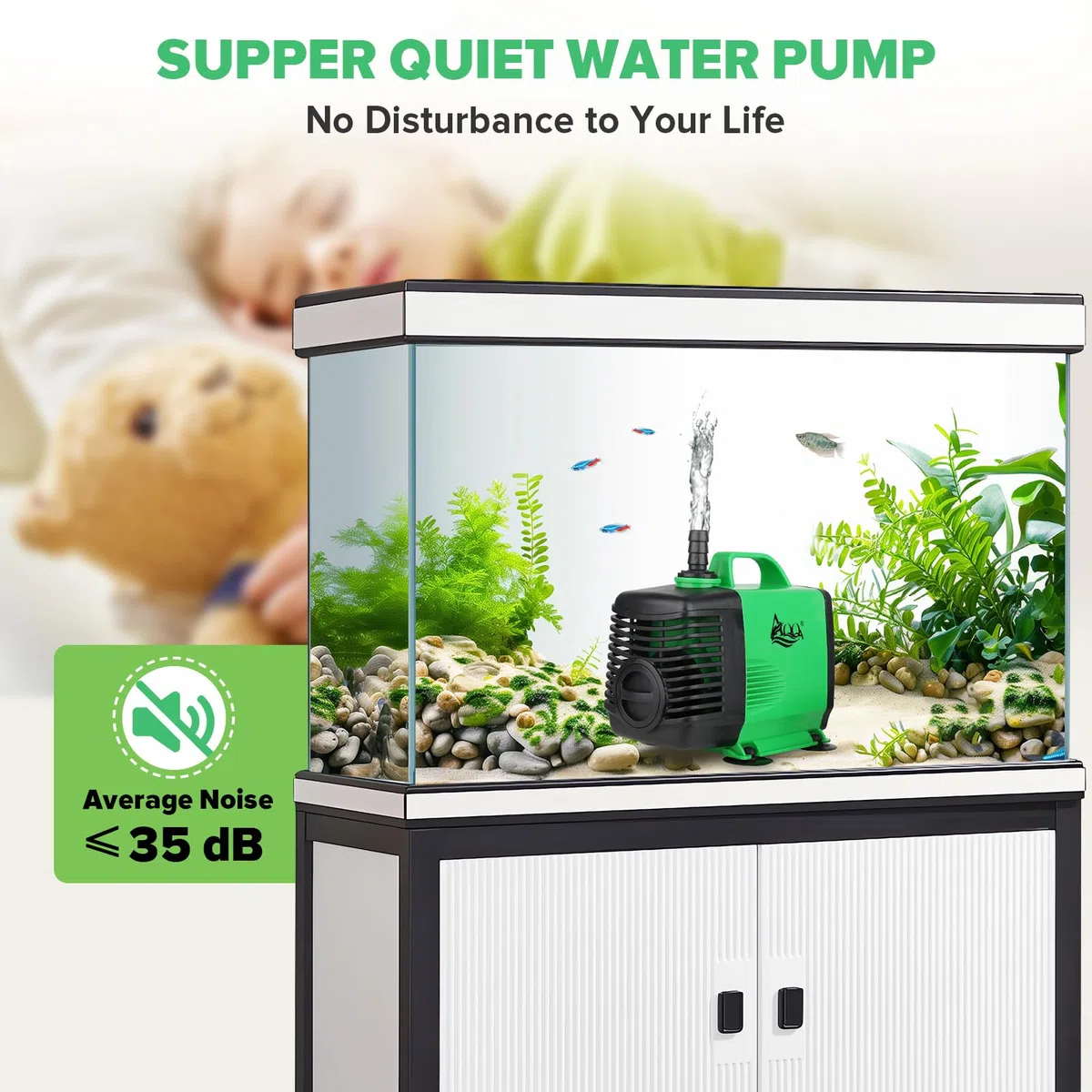 AQQA Pompa Acquario, 45W 3000L/H Regolabile Ultra Silenziosa Pompa Acqua Sommergibile, 2.5m Testa Alta Pompa Fontana per Idroponica, Laghetto, Acquari