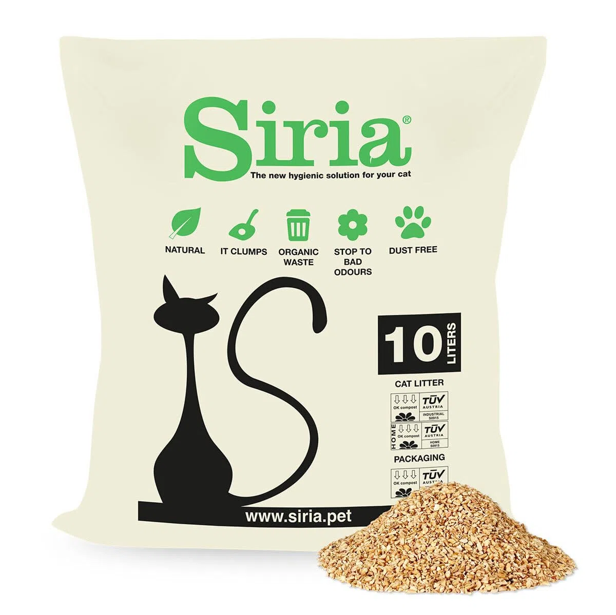 Siria Lettiera per Gatti, 20L (Set 2 Sacchi da 10 Litri) Agglomerante e Vegetale di Alta Qualità