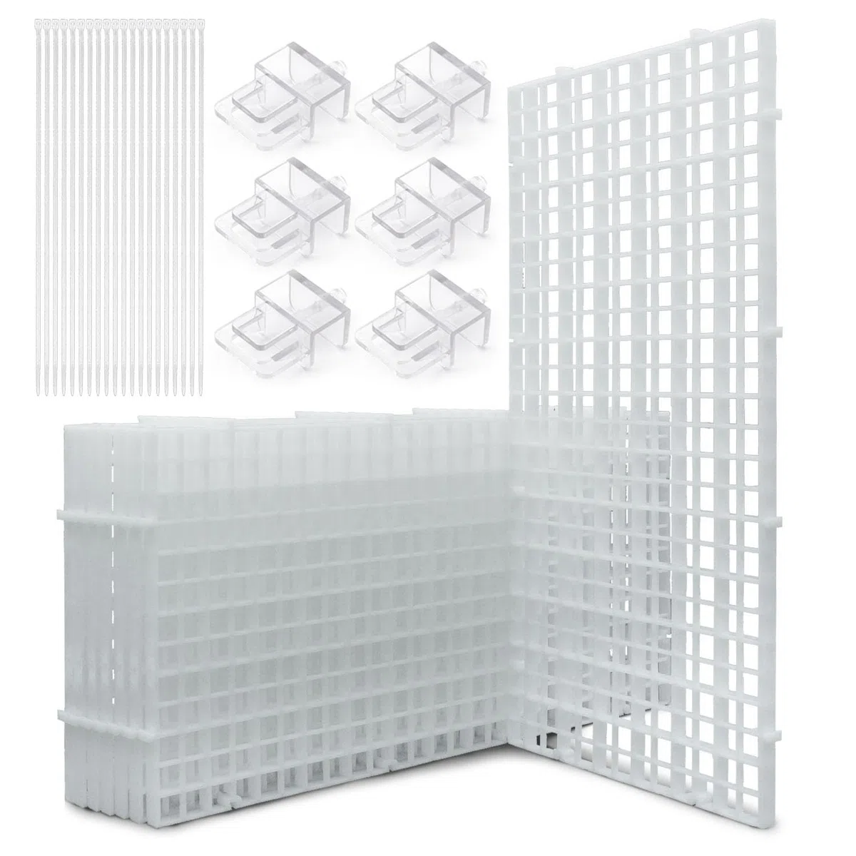 LINLAN 8 Pezzi 15 x 30 cm Divisore per Acquario, Vassoio Inferiore Filtro, Pannello a Griglia per Filtrazione Fai-da-Te e Protezione Fondo nell'Aquascaping (Bianco con Staffa Copertura Dell'acquario)