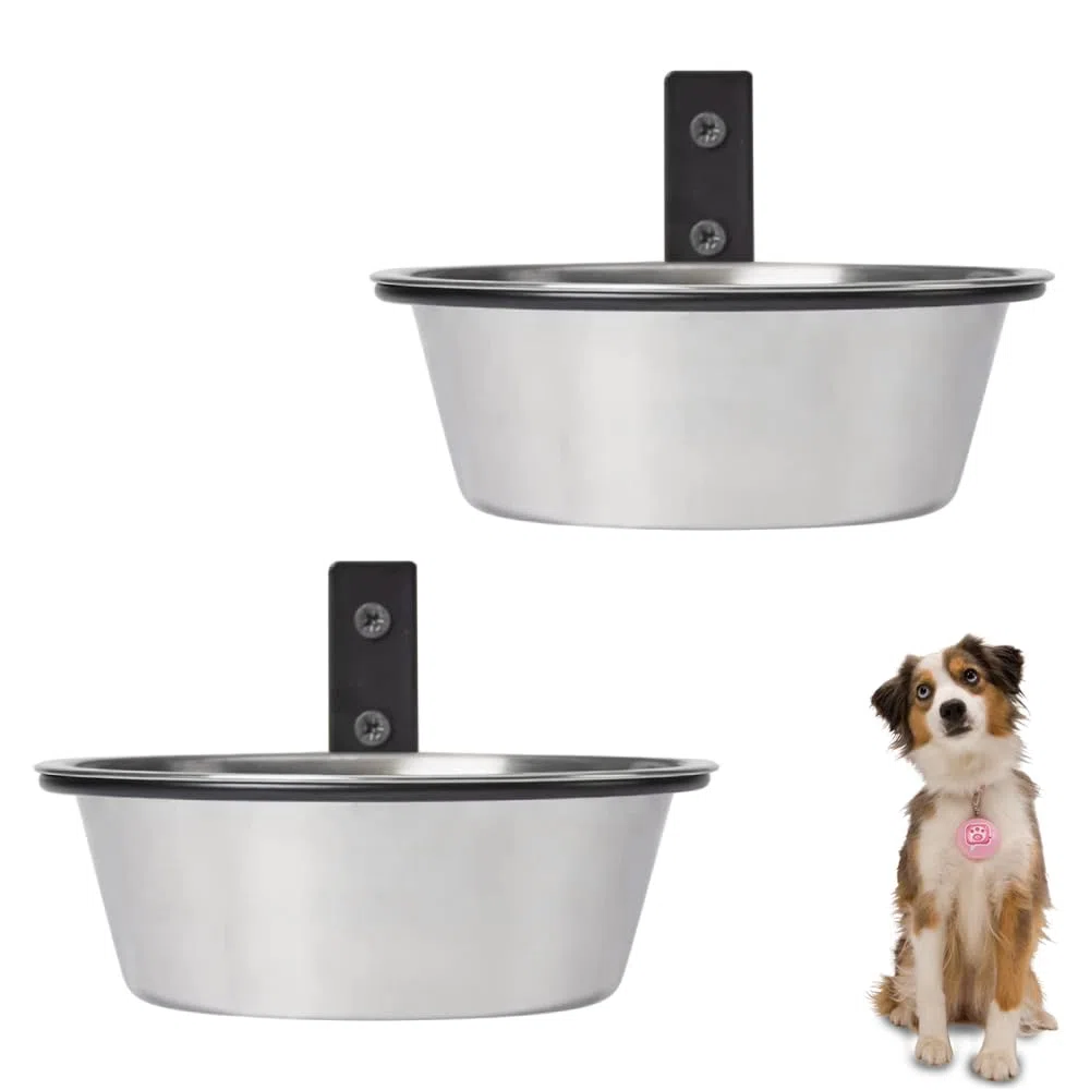 2 Ciotola per cani da parete, in acciaio inox, da appendere, per animali domestici, mangiatoia per cani, pieghevole, per cibo e acqua, per animali domestici, gatti, conigli d'India (17,5 x 6 cm)