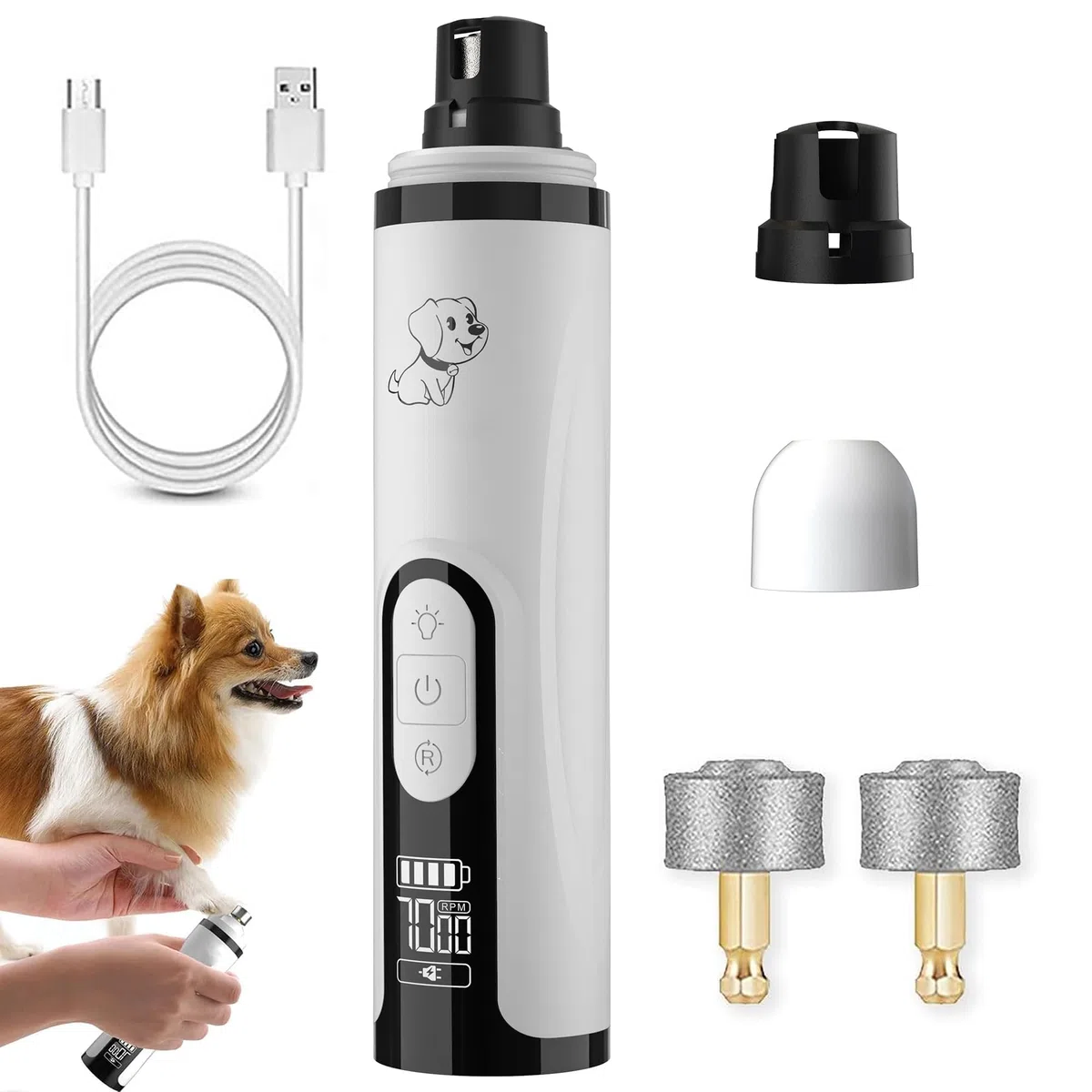 Heusom Silent Groom Pro per cani, smerigliatrice per unghie a 3 velocità, Silent Groom Pro, con luci a LED, ricaricabile tramite USB, con testine di ricambio per cani, gatti
