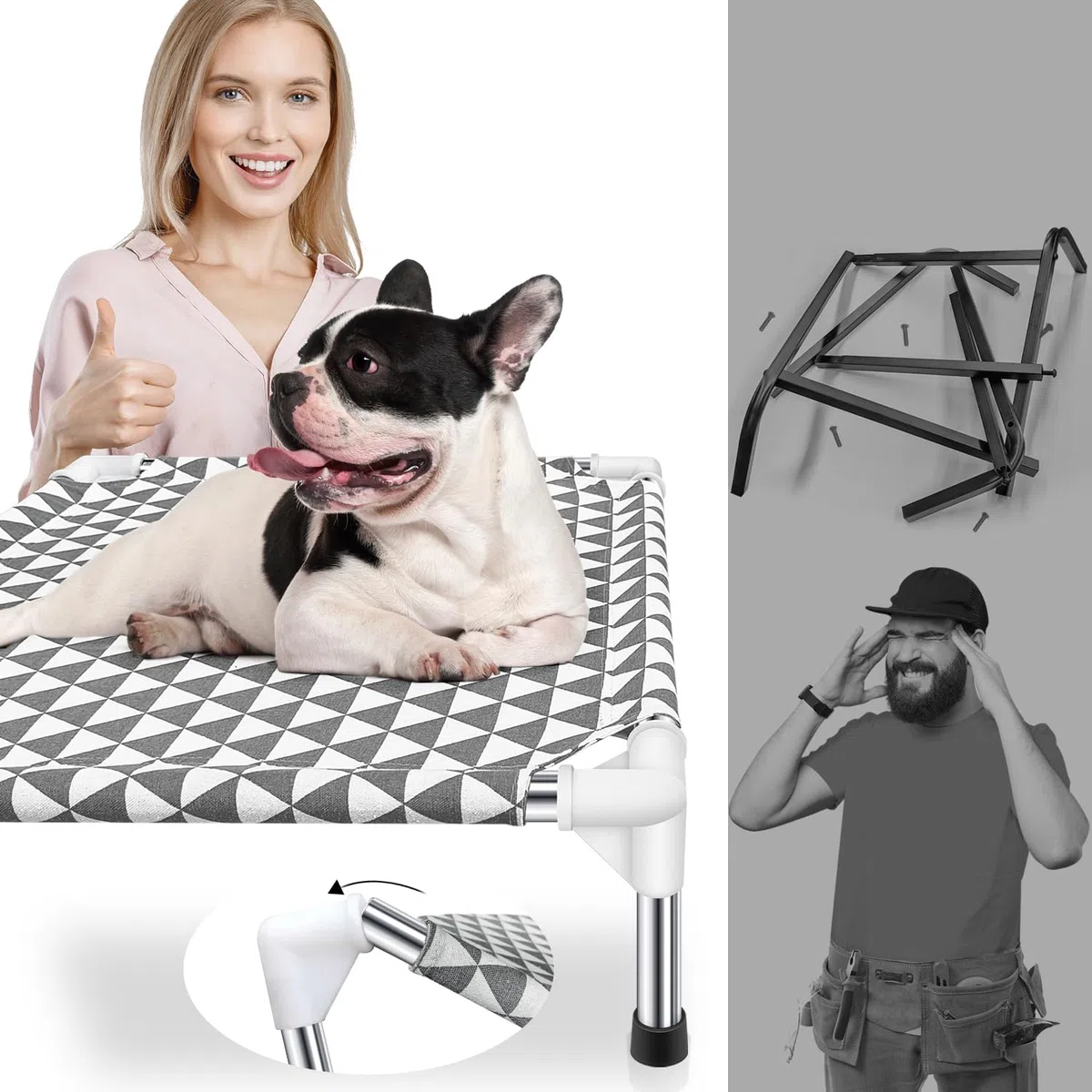 Kuntrust Letto rialzato per cani da esterno, lettino rialzato per animali domestici, letto per cani di piccola taglia, per interni e durevoli, con piedini in gomma antiscivolo, tessuto a doppio strato