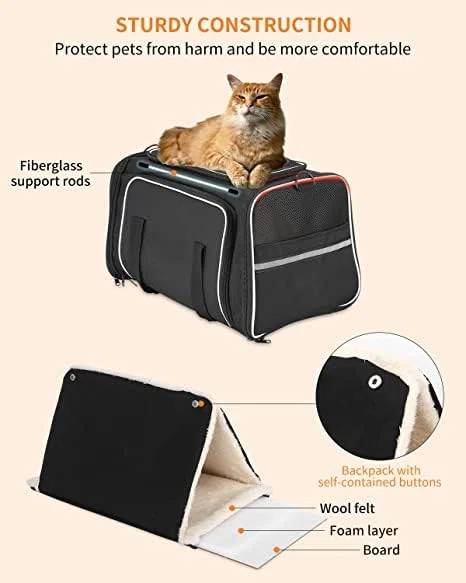Trasportino per Cani e Gatti Espandibile, Trasportino per Animali Approvato Dalla Compagnia Aerea per Viaggio in Auto, Aereo, Treno