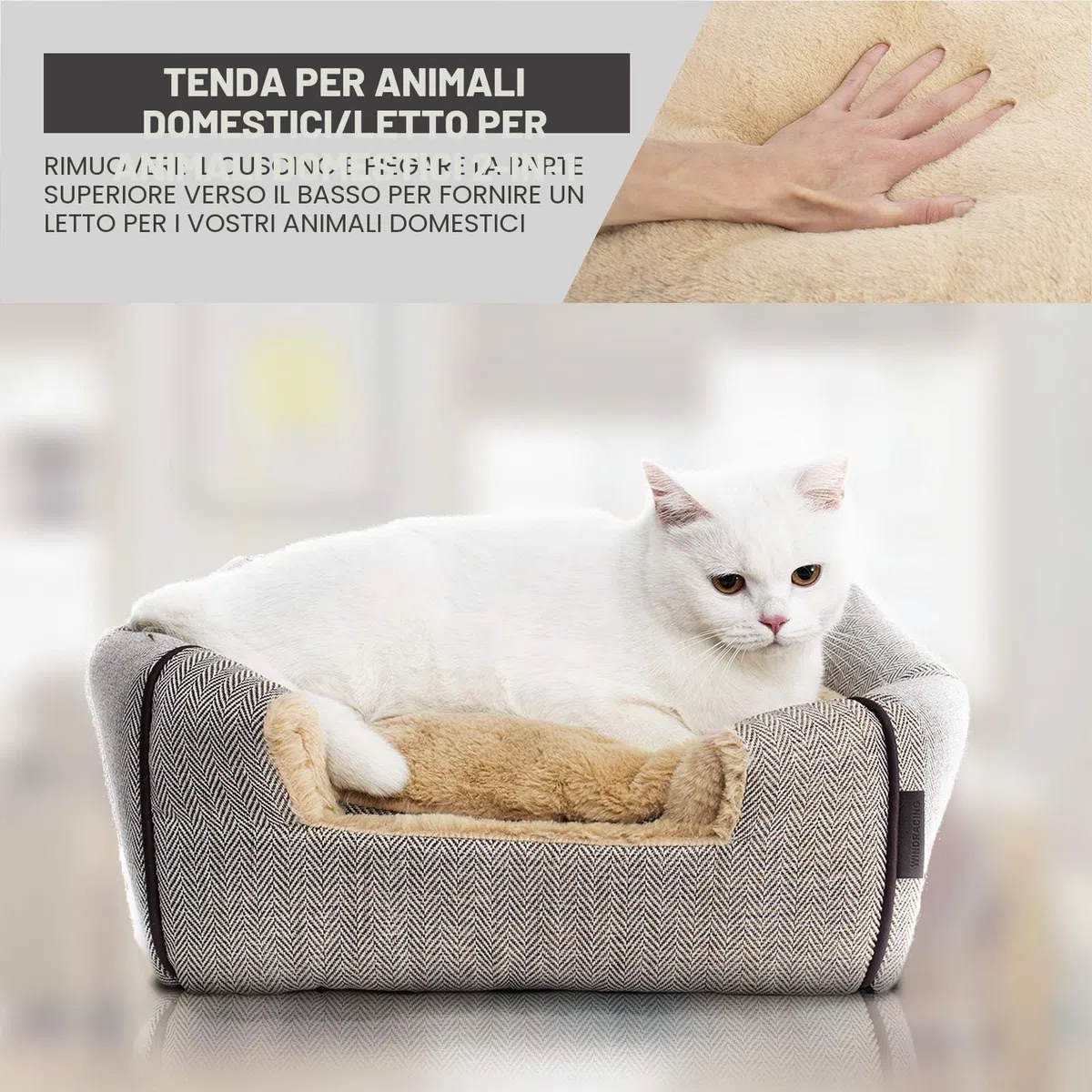 Cuccia da interni per gatti, lettino a cupola stile tenda, con cuscino imbottito rimovibile e lavabile, autoriscaldante