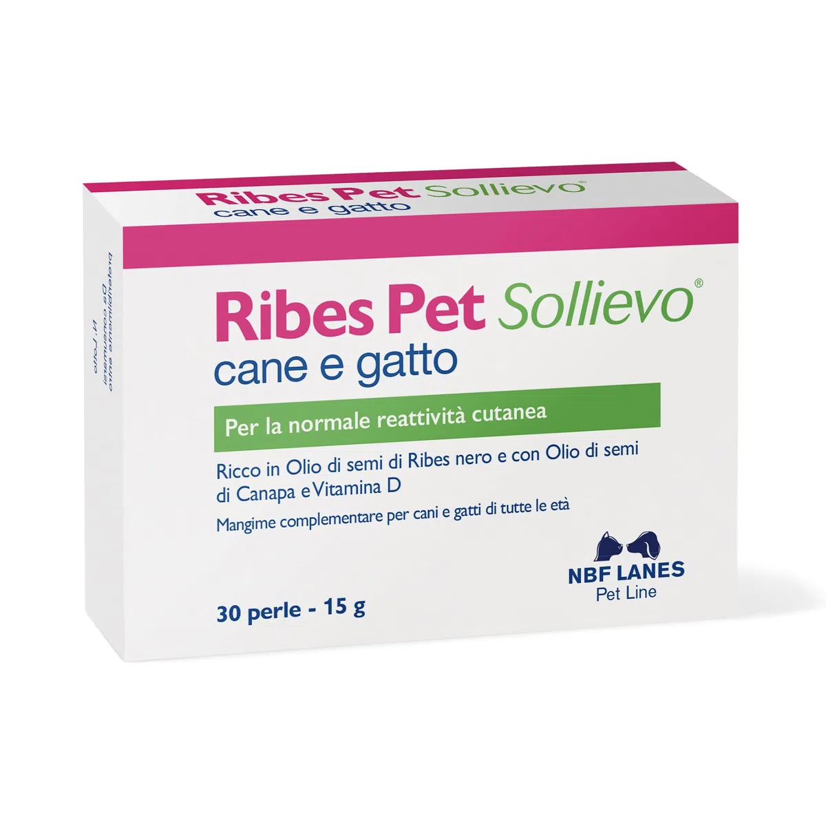 NBF Lanes | Ribes Pet Sollievo Cane e Gatto, 30 Perle Appetibili, per la Normale Reattività Cutanea
