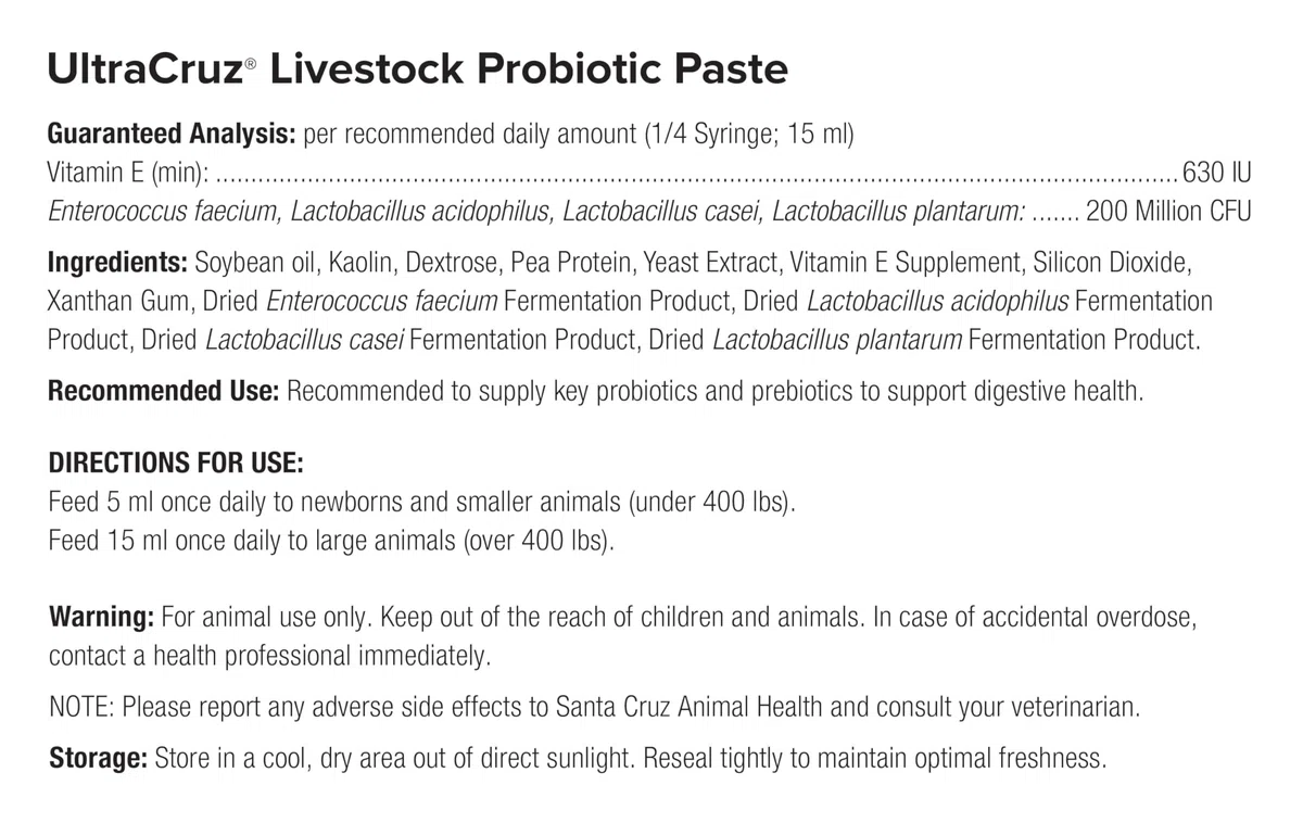 UltraCruz Livestock Probiotic Supplement, 60 ml Paste