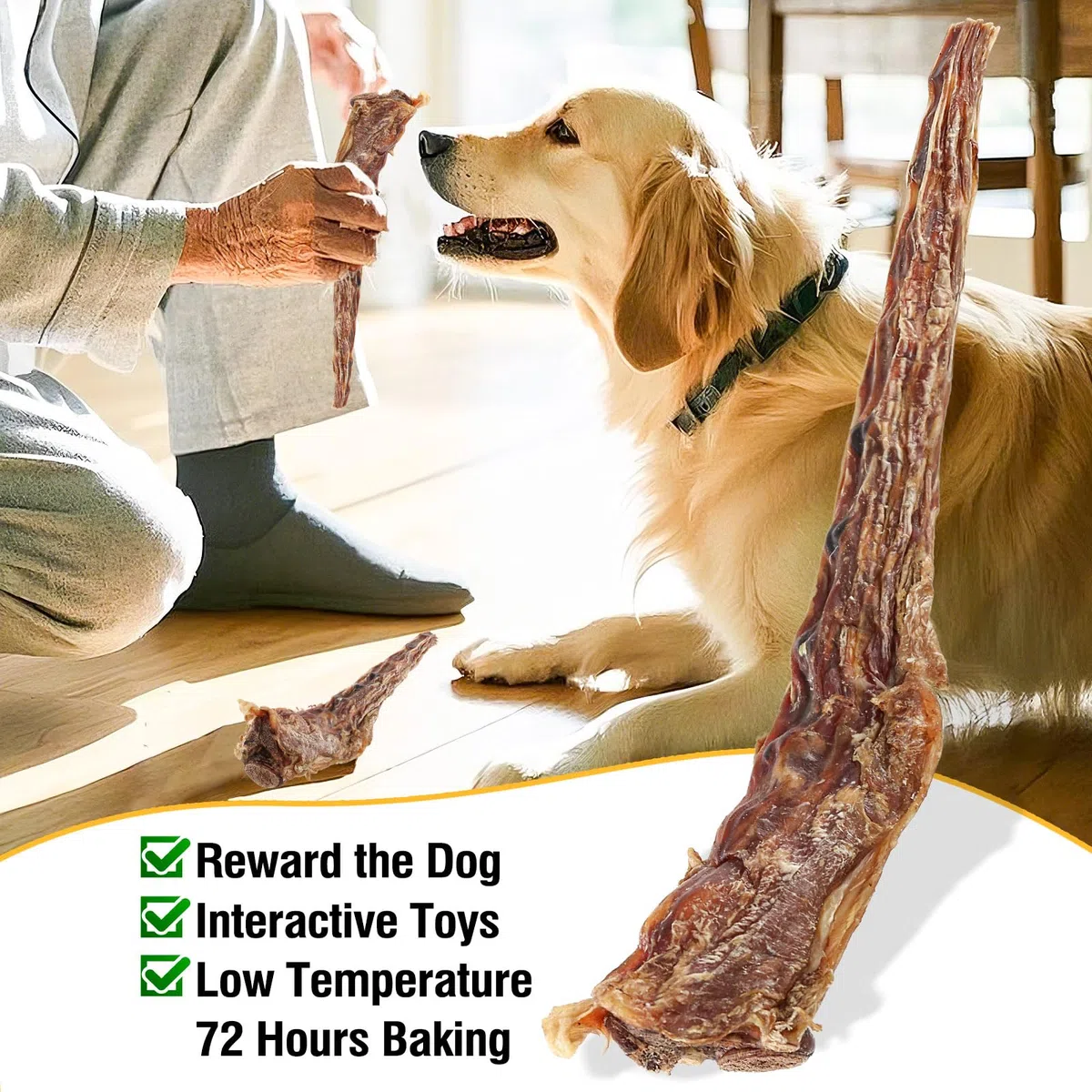 Ossi di coda di manzo naturali per cani - Masticatori dentali di lunga durata, privi di carne secca e digeribili, manzo allevato ad erba con un unico ingrediente (2 PCS)