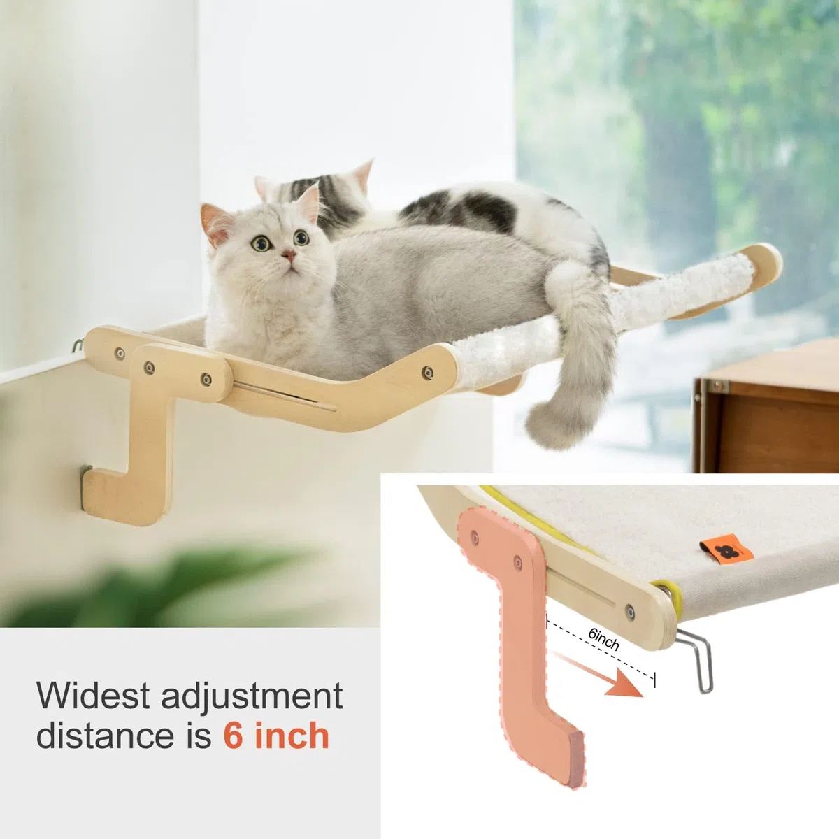 MEWOOFUN - Amaca per gatti da posizionare sulle finestre, design salvaspazio, portata fino a 18 kg (55,2 x 39,5 x 21,5 cm, grande, beige)