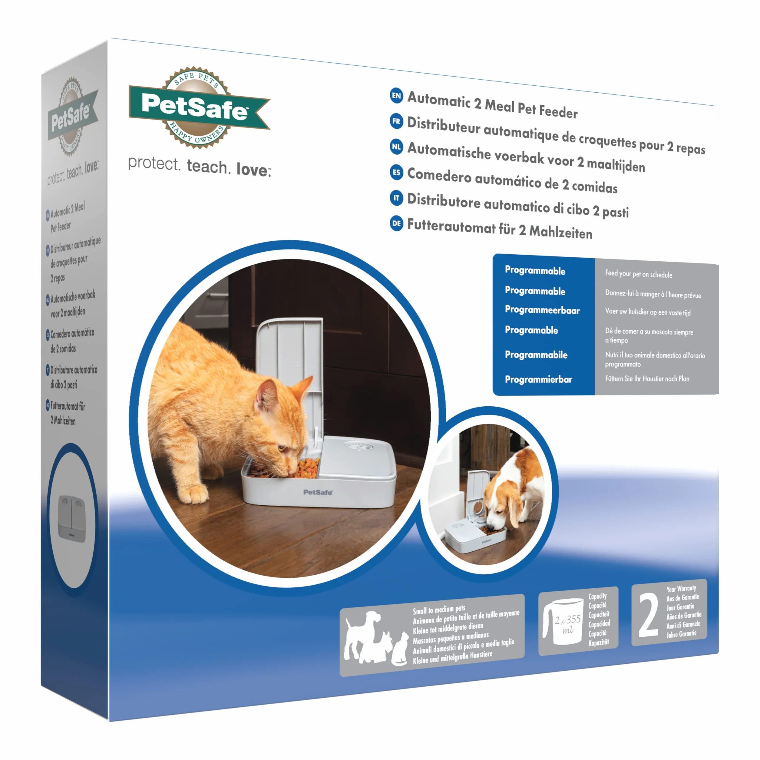 PetSafe Distributore automatico di cibo 2 pasti, design antimanomissione, contiene cibo secco per cani e gatti