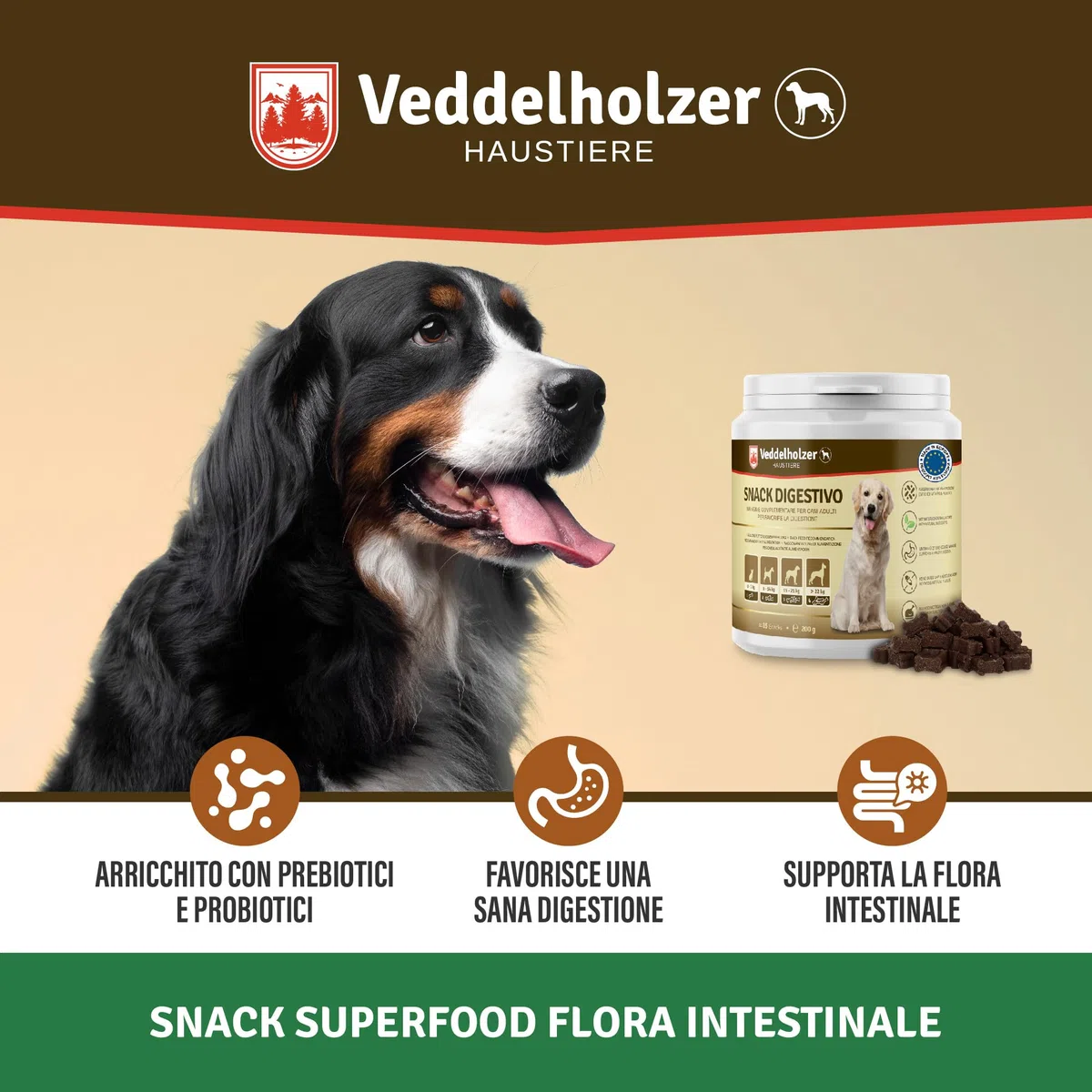 Veddelholzer cane tratta probiotici spuntino digestivo per cani accessori costruire flora intestinale tratta come integratore alimentare con ingredienti naturali