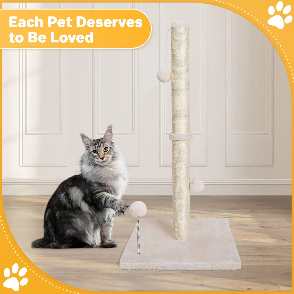 Dohump Tiragraffi per Gatti, 84cm Albero Tiragraffi per Gatti Adulti di Sisal Naturale con Palla Appesa, Base Pesante Ricoperta Morbida Peluche Liscia Per i Gattini, Beige