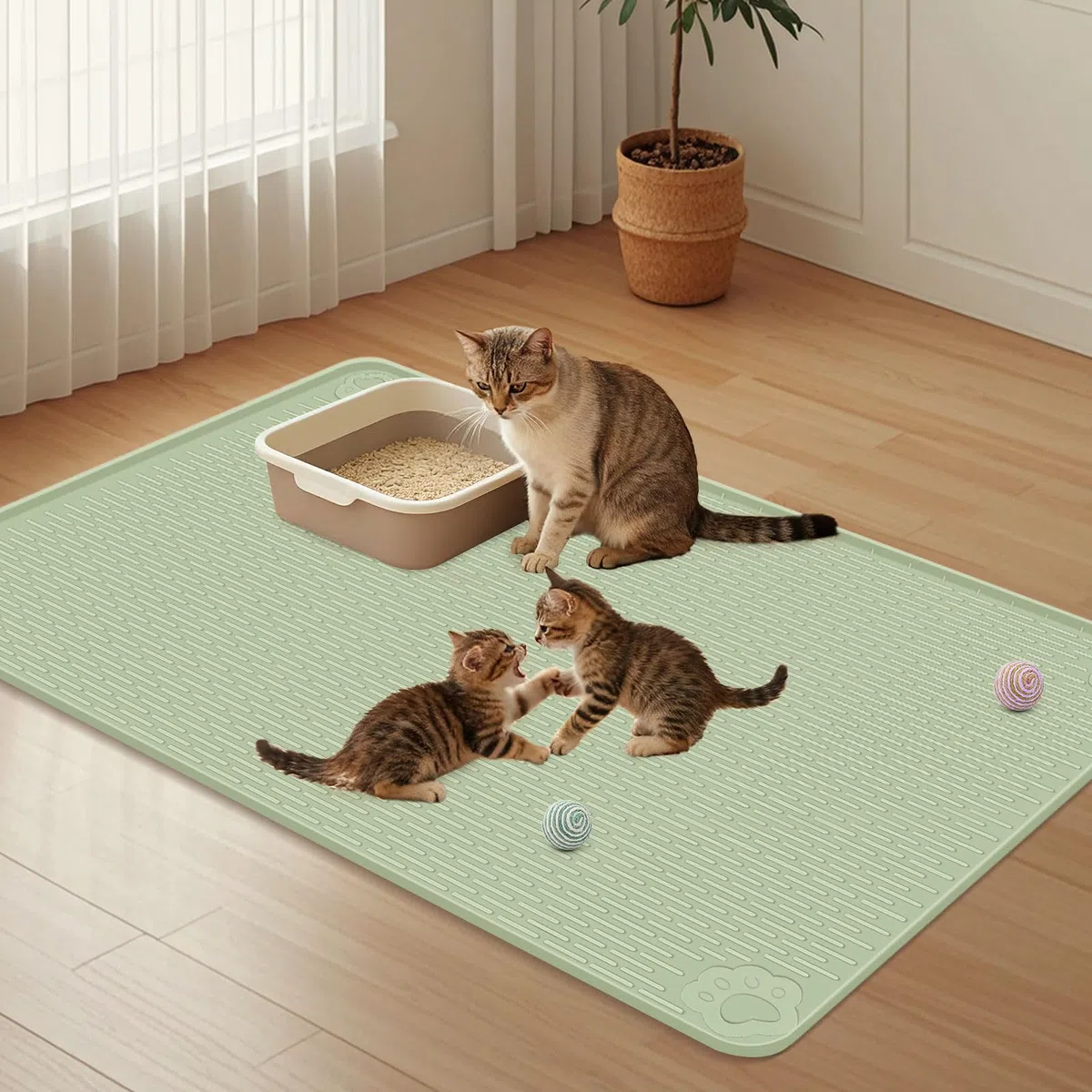 Kalolary Tappetino Lettiera Gatti, Tappetino Lettiera Silicone Tappetino Lettiera Gatti Tappetino Silicone Lettiera Gatti Tappetino Anti Dispersione Gatti Protezione Pavimenti (40 x 28 pollici Verde)