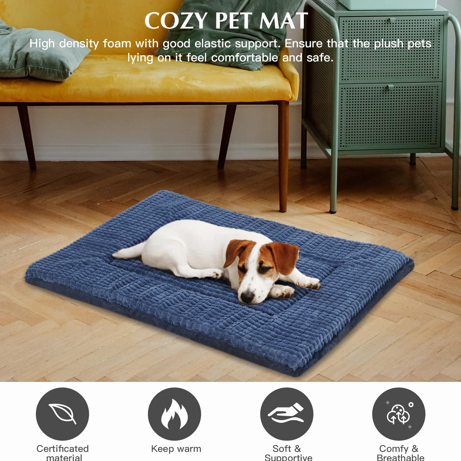 BVAGSS Cuscino per Cane Reversibile, Ultra Morbido Materassino Lavabile, Ortopedico Letto per cani Cuscino Cane Memory Foam Suave y Cálido XH079 (60x45x4cm,Navy)