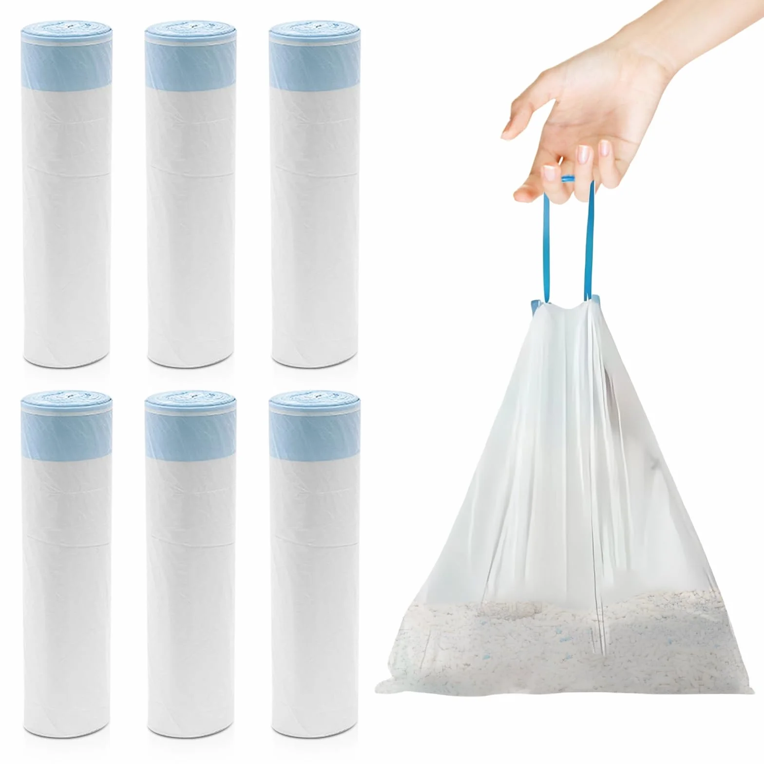 Sporgo 90 Sacchetti per la Spazzatura Con Maniglia: Autopulenti per Gatti, 45 x 50 cm, per Lettiera, Resistenti Con Cordoncino